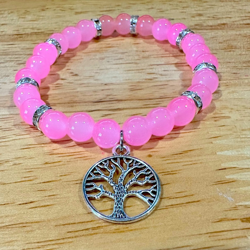 Handcrafted Glass Bead and Rhinestone Tree of Life Bracelet